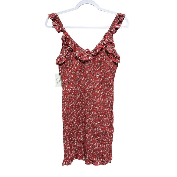 NWT Japna Women's Bodycon Stretch Dress Red Floral Sleeveless Ruffle V Neck - M - Picture 4 of 11